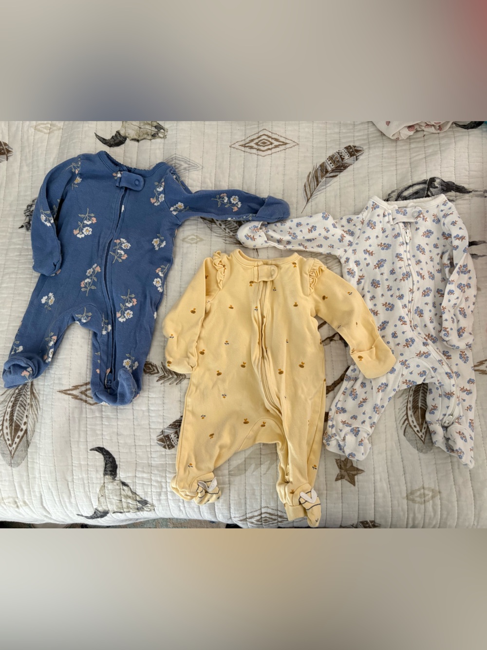3-Pack Baby Footed Pajamas - Blue, Yellow & White